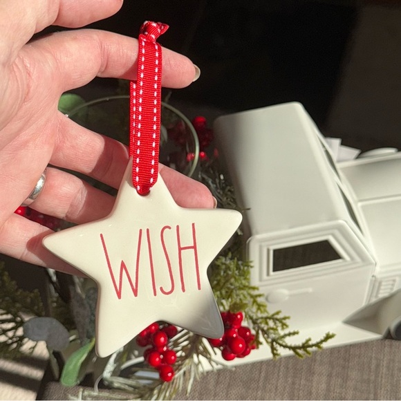 NEW 3 Pc SET Rae Dunn Adorable Ceramic Ornaments - LOVE, JOY, WISH w/red ribbon - Picture 10 of 10